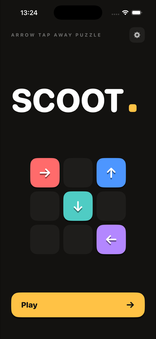 Scoot! home screen with animated puzzle board